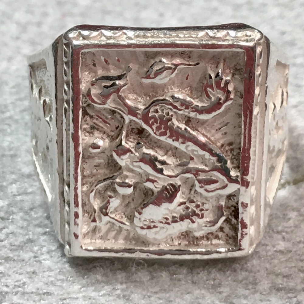 New Handcrafted Silver Men's Zodiac Dragon Ring